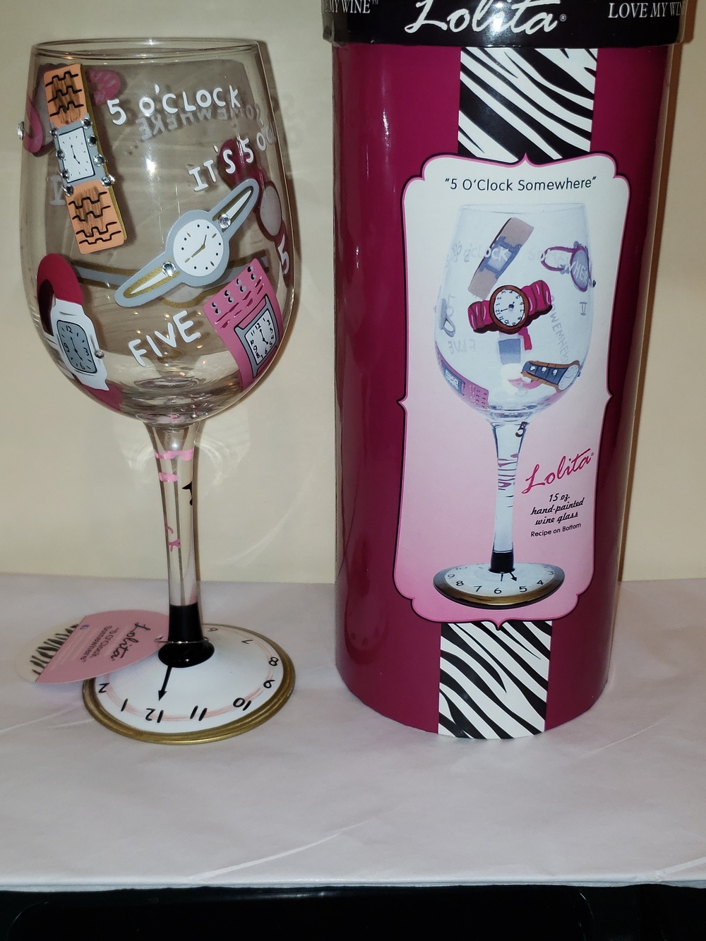 NIB Lolita Love My Wine It's 5 O'clock Somewhere Wine Glass Party Collectibles - Picture 1 of 10